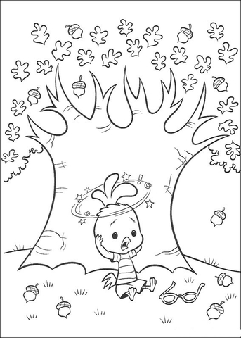 Chicken Little is Under The Tree Acorn Coloring page