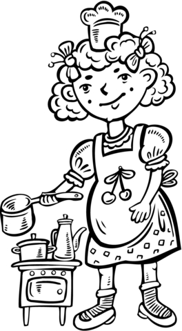 Child Playing Chef in the Kitchen Coloring page