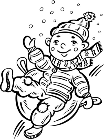 Child Sliding down a Snow Covered Hill Coloring page