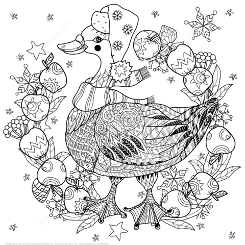 Christmas Goose with Apples Zentangle Coloring page