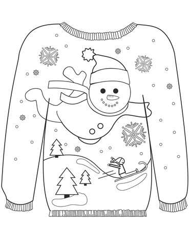 Christmas Ugly Sweater with a Snowman Motif Coloring page