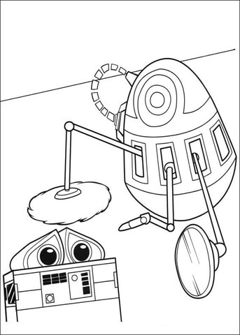 Cleaning Wall-E Coloring page