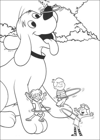 Clifford And Friends Are Playing Hulla hoop  Coloring page