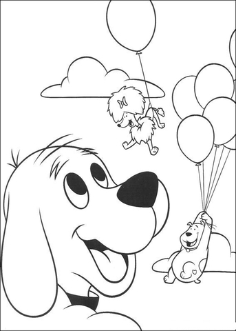 Clifford Wants To Fly With Balloon  Coloring page