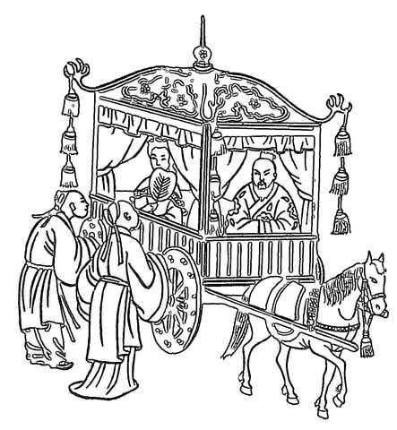 Confucius in a horse-drawn coach Coloring page