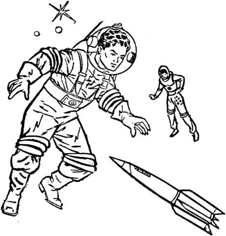 Cosmonauts in space Coloring page