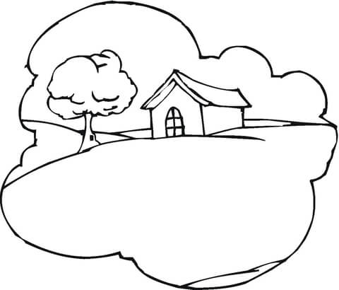 Cottage On The Hill  Coloring page