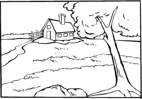 Country House Near The River  Coloring page