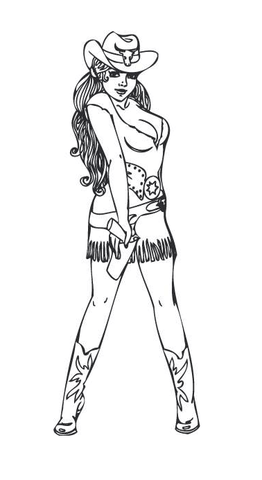 Country Western Woman Wearing a Cowgirl Hat and Boots Coloring page