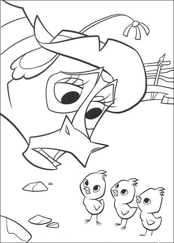 Maggie And Three Chicks  Coloring page