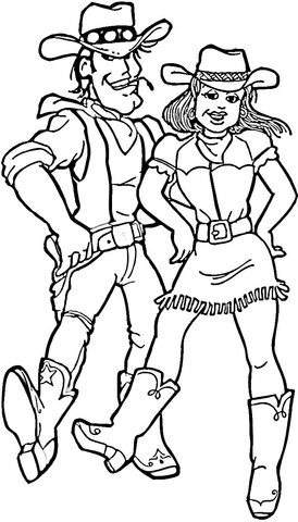 Cowboy and Cowgirl  Coloring page