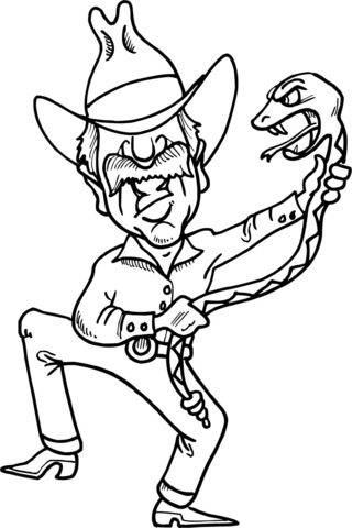 Cowboy Fighting a Snake Coloring page