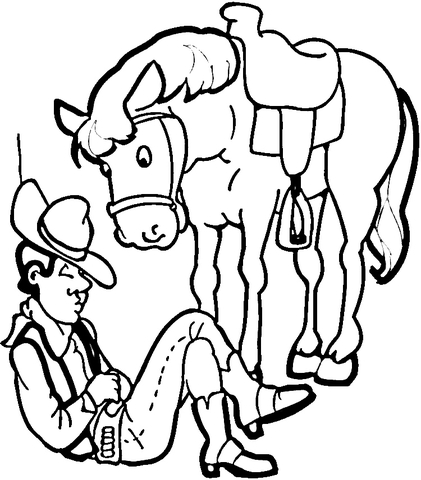 Cowboy With His Horse  Coloring page