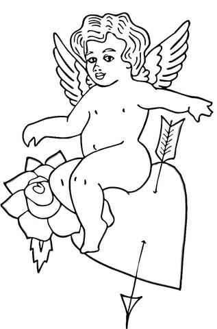 Cupid on Heart  Coloring page