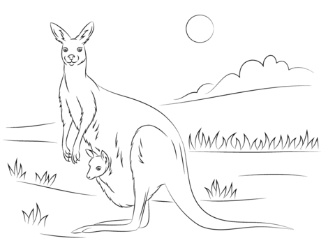 Cute Kangaroo with A Joey Coloring page