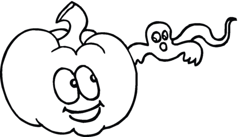 Cute Pumpkin and Little Ghost  Coloring page