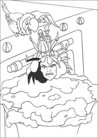 Cruella De Vil And a parrot  Coloring page