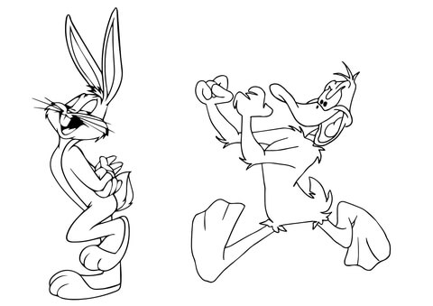 Daffy Duck Chasing Bugs Bunny Coloring page