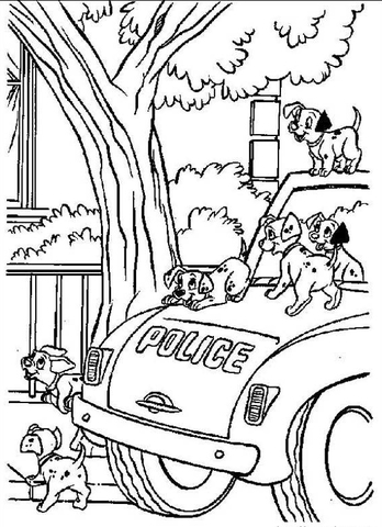 Dalmatians On A Police Car  Coloring page