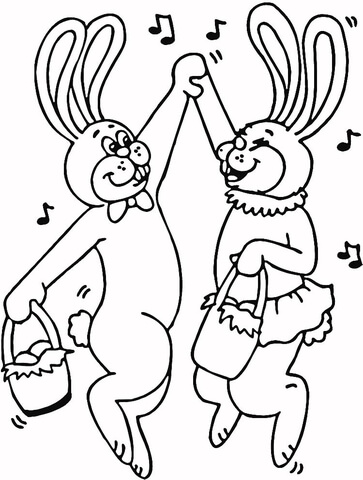 Dance of Easter Bunnies  Coloring page