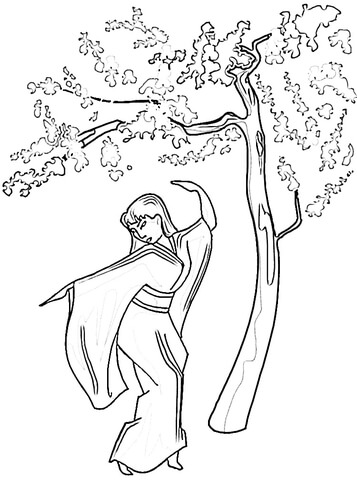 Dance Under Sakura Wood  Coloring page