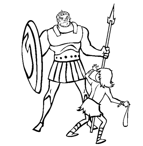 David And Goliath Fighting  Coloring page