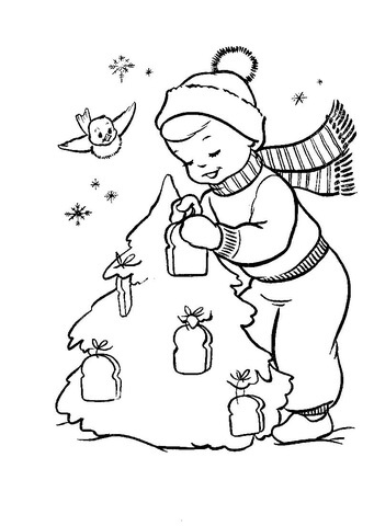 Decorating A Tree For The Birds  Coloring page