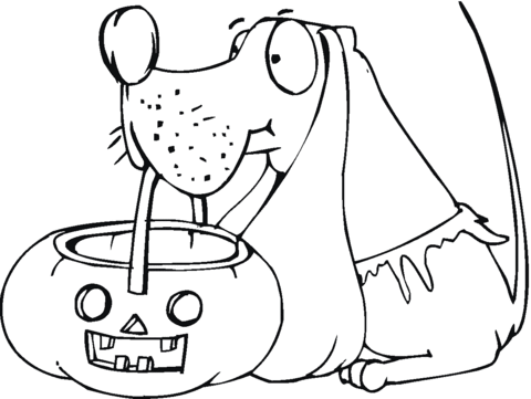 Dog Holds Pumpkin Basket  Coloring page