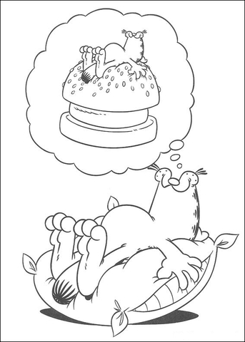 Garfield is dreaming of hamburger  Coloring page