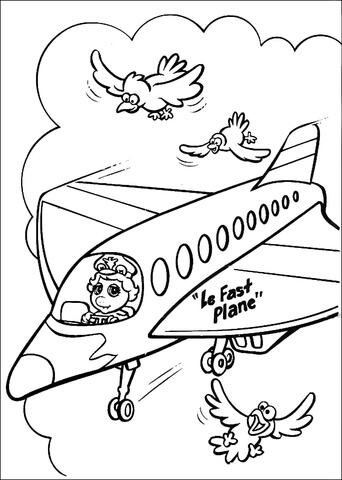 Baby Miss Piggy pilots Concorde airliner Coloring page