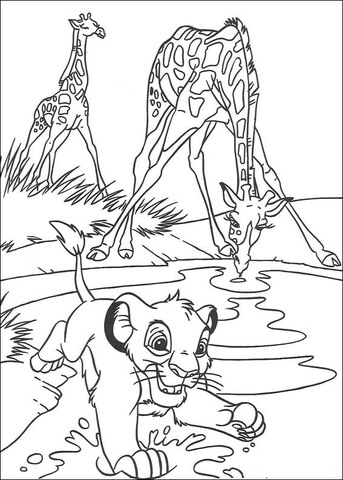 Giraffes and Simba Coloring page