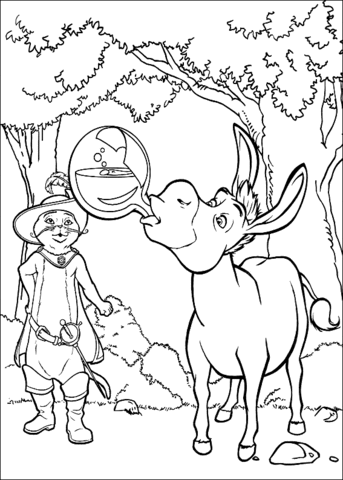 Donkey is drinking the potion  Coloring page