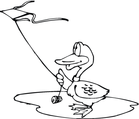 Duck Play Kite Coloring page