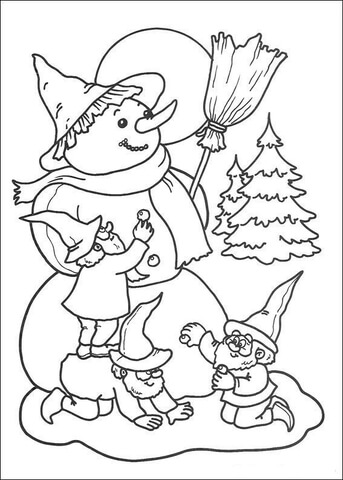 Dwarfs Are Making Snowman  Coloring page