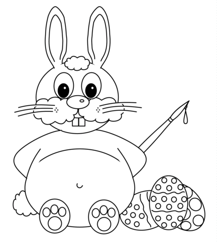 Easter rabbit going to paint eggs Coloring page