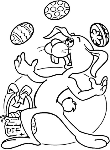 Easter Rabbit Juggles with Eggs Coloring page