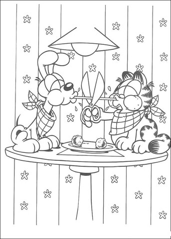 Dog and Cat are eating noodle  Coloring page