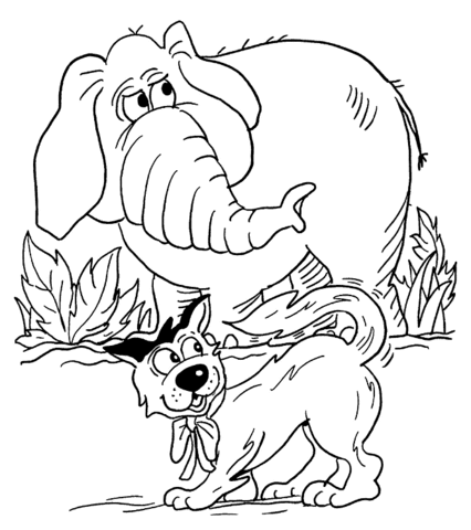 Elephant And Dog Coloring page