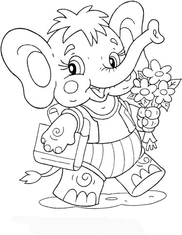 Elephant Calf is going to school Coloring page