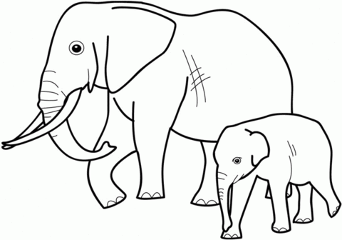 Baby Elephant with Mother Coloring page