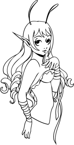 Elf Girl with Long Hair Coloring page