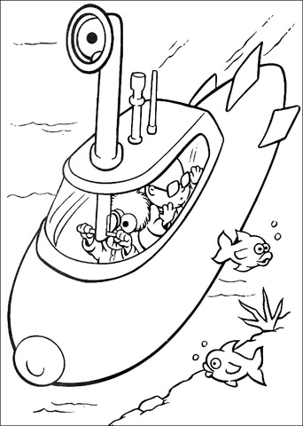 Baby Beaker and Baby Bunsen on submarine Coloring page