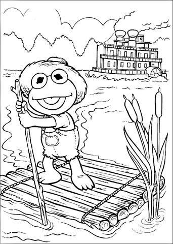 Baby Kermit  as Tom Sawyer on a raft Coloring page