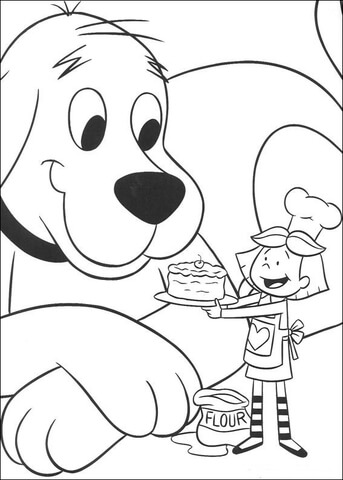 Emily Gives A Cake to Clifford Coloring page