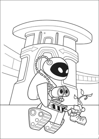 Eva Wall-E And Plant  Coloring page