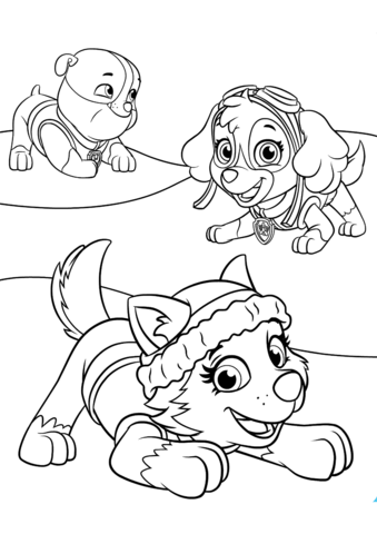 Everest Plays with Skye and Rubble Coloring page