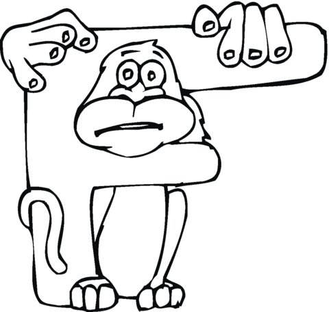 F with monkey Coloring page