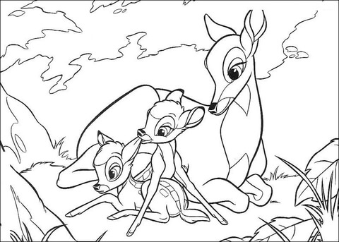 Faline Plays With Bambi And His Mom Coloring page