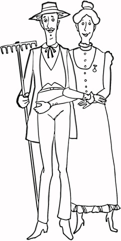 Family of Farmers  Coloring page