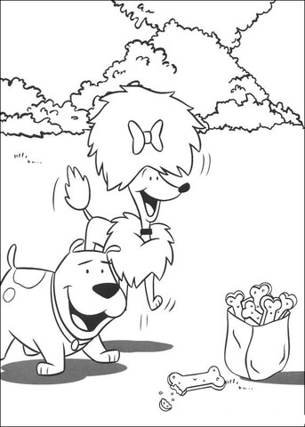 Cleo and T-bone found some tasty bones Coloring page